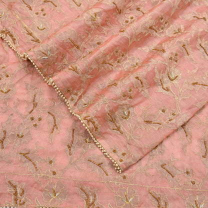 Indian Vintage Heavy Wedding Peach Dupatta Pure Organza Silk Long Stole Hand Embroidered Scarves Zardozi Zari Bridal Veil Wrap Hijab