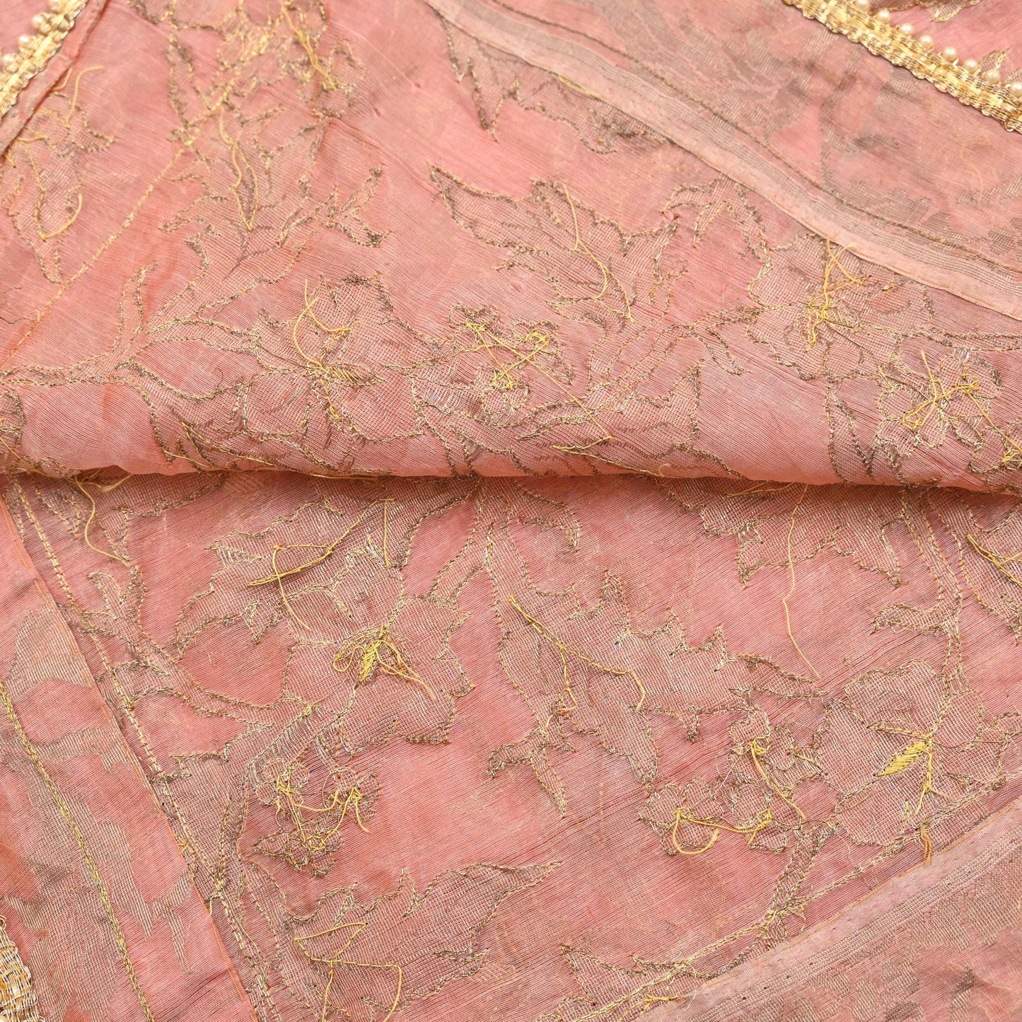 Indian Vintage Heavy Wedding Peach Dupatta Pure Organza Silk Long Stole Hand Embroidered Scarves Zardozi Zari Bridal Veil Wrap Hijab