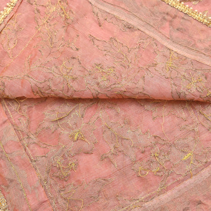 Indian Vintage Heavy Wedding Peach Dupatta Pure Organza Silk Long Stole Hand Embroidered Scarves Zardozi Zari Bridal Veil Wrap Hijab
