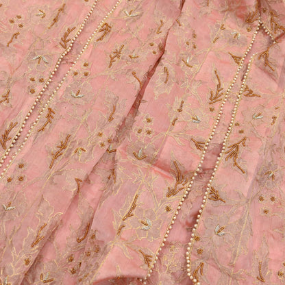 Indian Vintage Heavy Wedding Peach Dupatta Pure Organza Silk Long Stole Hand Embroidered Scarves Zardozi Zari Bridal Veil Wrap Hijab