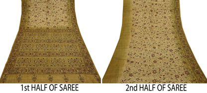 Indian Vintage Green Saree 100% Pure Silk Hand Embroidered Kantha Sari Fabric 5Yd Sewing Floral Sequin