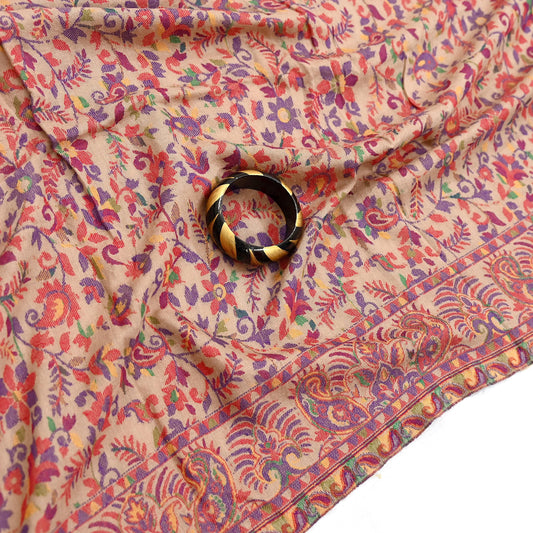 Vintage Brown woolen Shawl Handmade Woven Long Throw Stole Warm Stole Paisley Floral Design Fringes