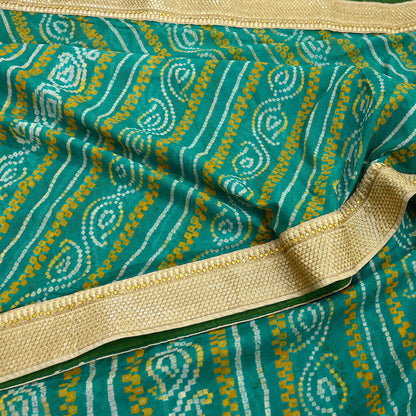 Indian Vintage Green Saree Hand Embroidered Bandhani Printed Sari 100% Pure Silk 5yard Soft Craft Fabric Beaded