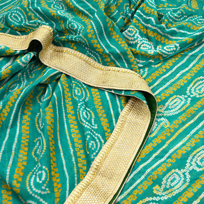 Indian Vintage Green Saree Hand Embroidered Bandhani Printed Sari 100% Pure Silk 5yard Soft Craft Fabric Beaded