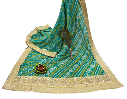Indian Vintage Green Saree Hand Embroidered Bandhani Printed Sari 100% Pure Silk 5yard Soft Craft Fabric Beaded