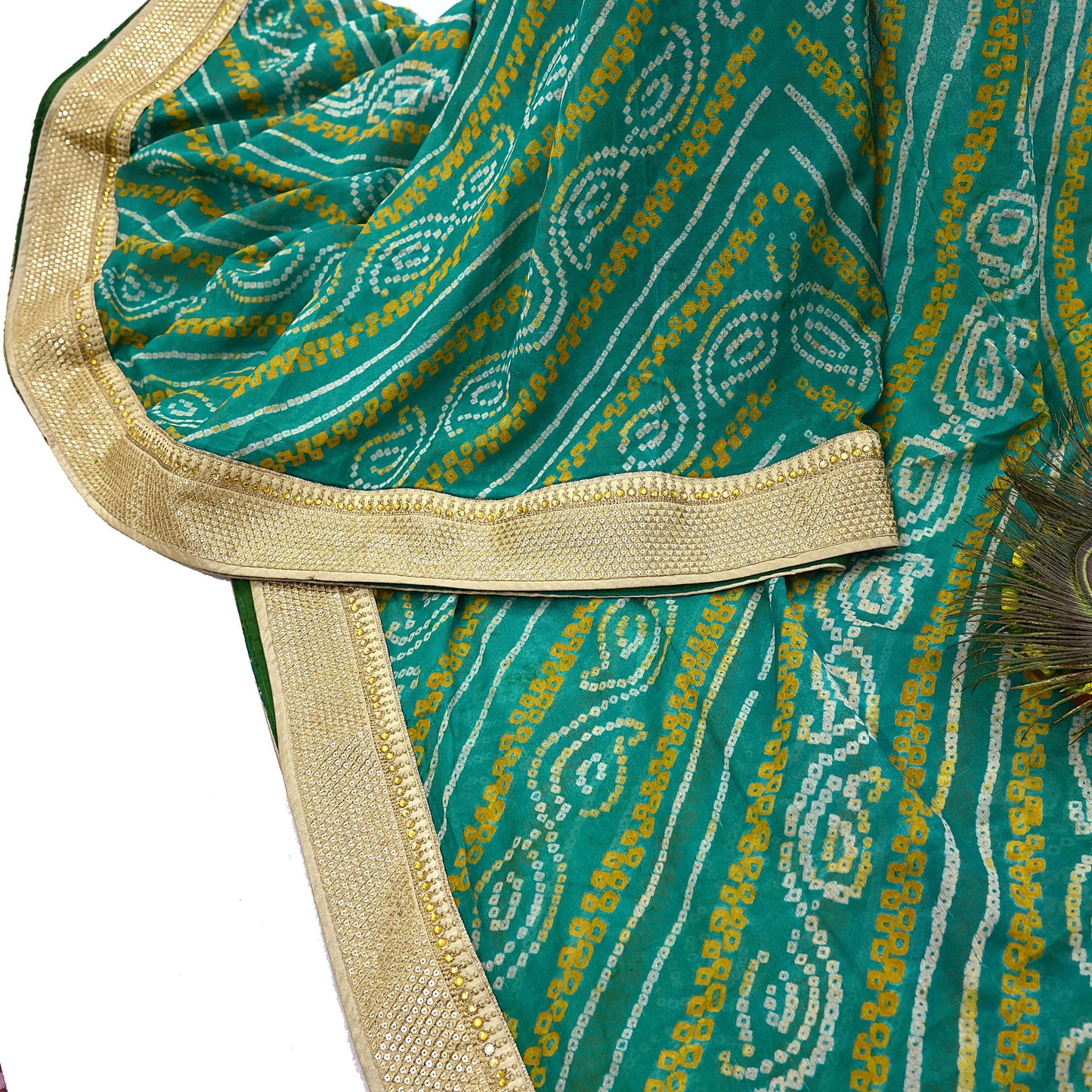 Indian Vintage Green Saree Hand Embroidered Bandhani Printed Sari 100% Pure Silk 5yard Soft Craft Fabric Beaded