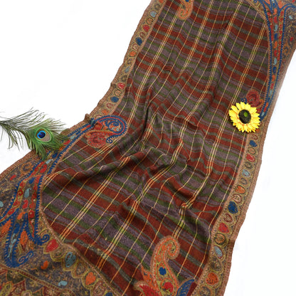 Indian Vintage Multi Pure Woolen Shawl Handmade Woven Work Long Throw Stole Warm Abstract Design Soft