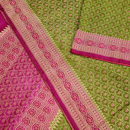 Indian Vintage Sari Purple & Green Heavy Pure Satin Silk Woven Banarasi Tanchoi Saree 5Yd Ethnic Craft Fabric Upcycle Bridal Heavy Sarees