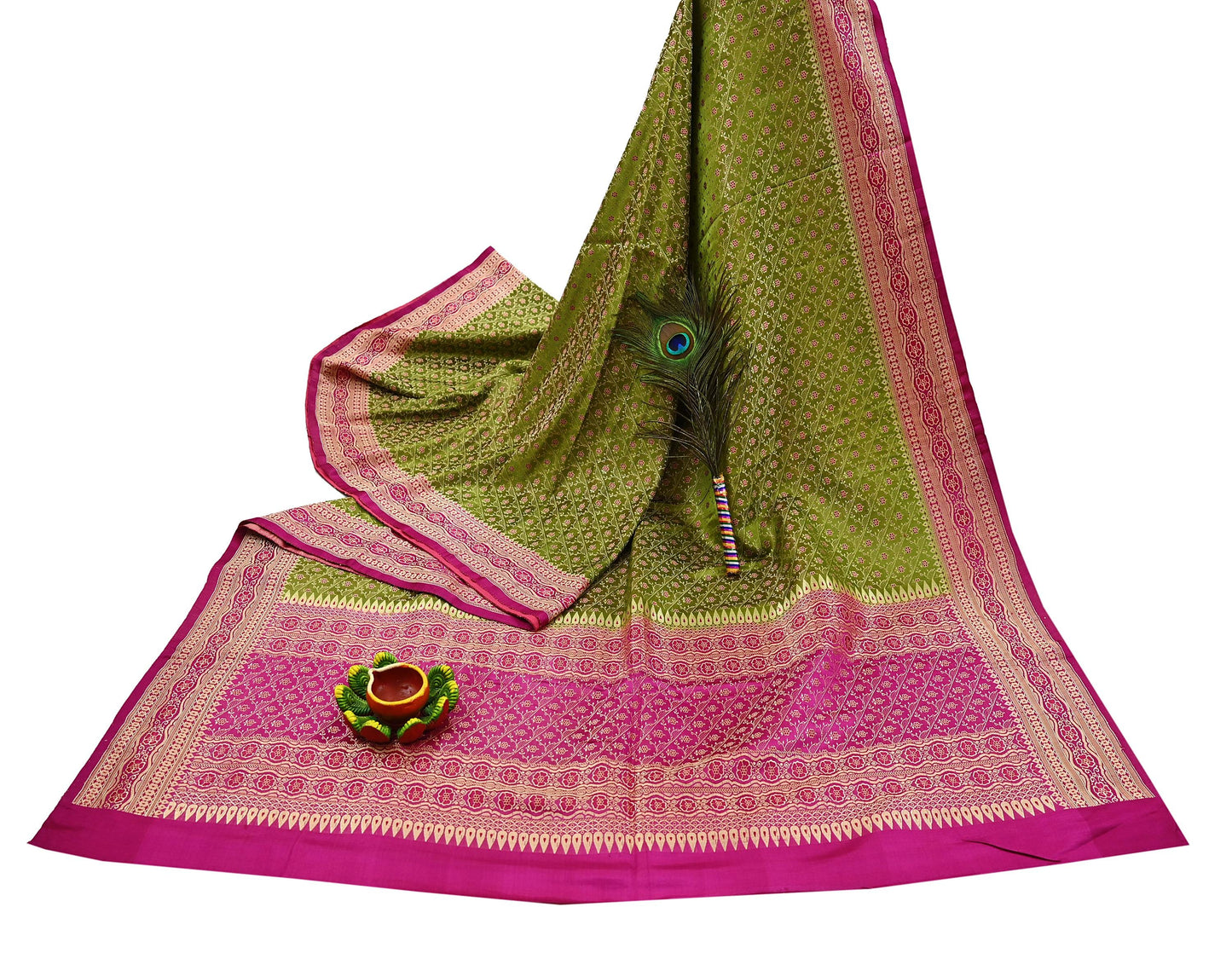 Indian Vintage Sari Purple & Green Heavy Pure Satin Silk Woven Banarasi Tanchoi Saree 5Yd Ethnic Craft Fabric Upcycle Bridal Heavy Sarees