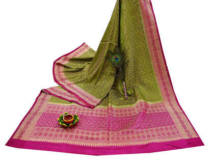 Indian Vintage Sari Purple & Green Heavy Pure Satin Silk Woven Banarasi Tanchoi Saree 5Yd Ethnic Craft Fabric Upcycle Bridal Heavy Sarees