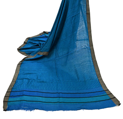 Vintage Blue Stole Pure Wool Printed Dupatta Scarf Shawl Wrap Floral Long Winter Scarf for Women, Hijab, Christmas Gift