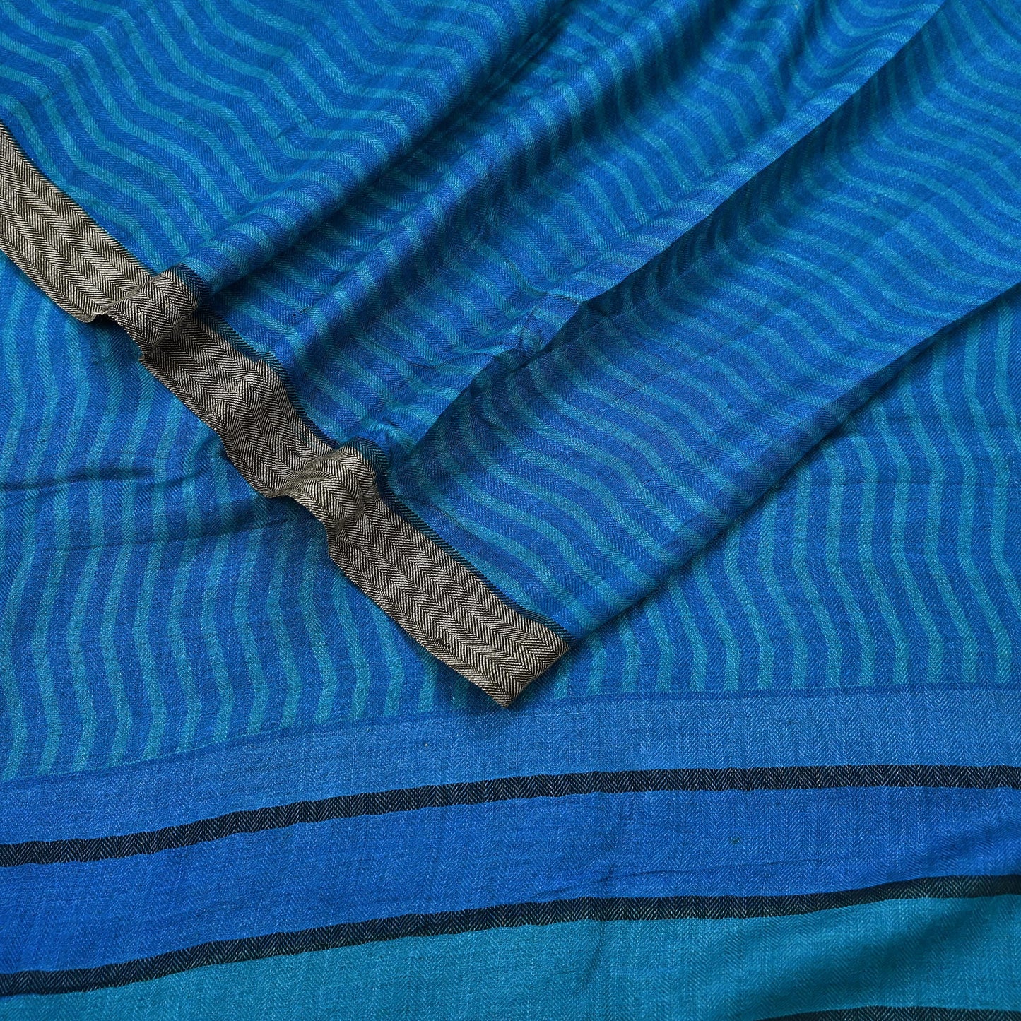 Vintage Blue Stole Pure Wool Printed Dupatta Scarf Shawl Wrap Floral Long Winter Scarf for Women, Hijab, Christmas Gift