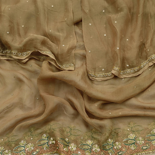 Indian Vintage Green Dupatta Pure Chiffon silk Long Stole Hand Embroidered Scarves Floral Design Stole Veil Wrap Zari Zardozi