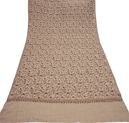 Indian Vintage Brown Shawl Pure Woolen Handmade Suzani Long Throw Stole Warm Design Soft Soft Cozy
