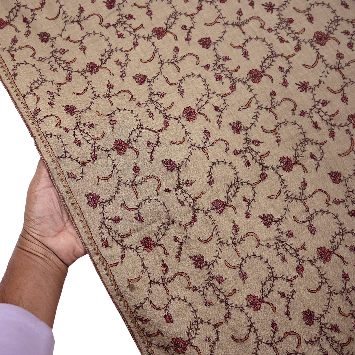 Indian Vintage Brown Shawl Pure Woolen Handmade Suzani Long Throw Stole Warm Design Soft Soft Cozy