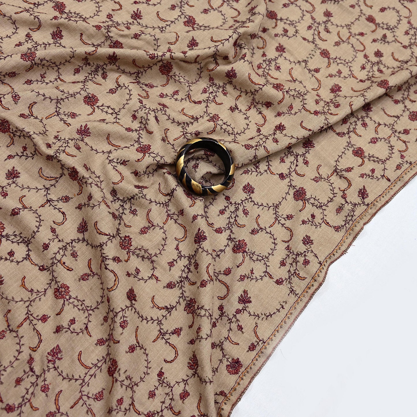 Indian Vintage Brown Shawl Pure Woolen Handmade Suzani Long Throw Stole Warm Design Soft Soft Cozy