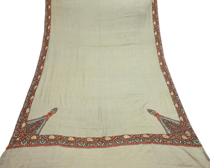 Indian Vintage Green Shawl Pure Pushmina Handmade Suzani Long Throw Stole Warm Paisley Design Soft Cozy