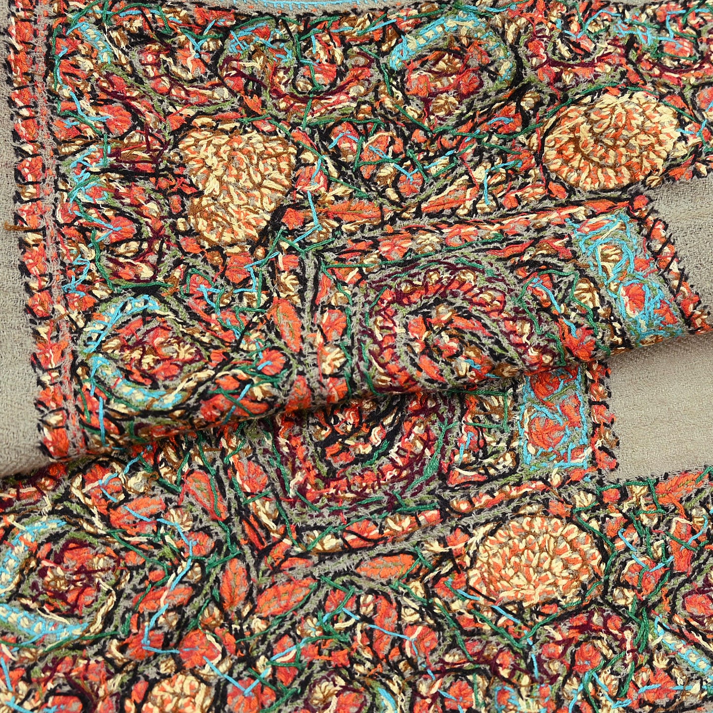 Indian Vintage Green Shawl Pure Pushmina Handmade Suzani Long Throw Stole Warm Paisley Design Soft Cozy