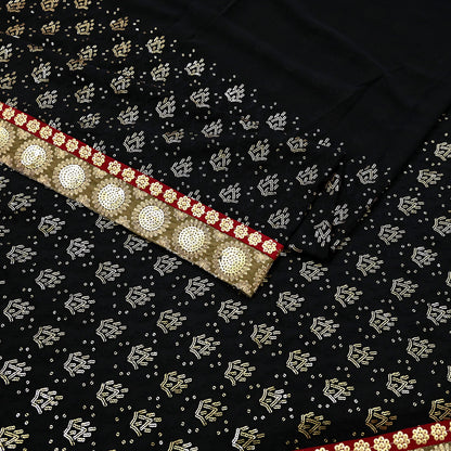 Indian Vintage Heavy Sari Black Pure Georgette Silk Hand Beaded Sarees Craft Fabric 5Yd Soft Ethnic Wedding Sarees