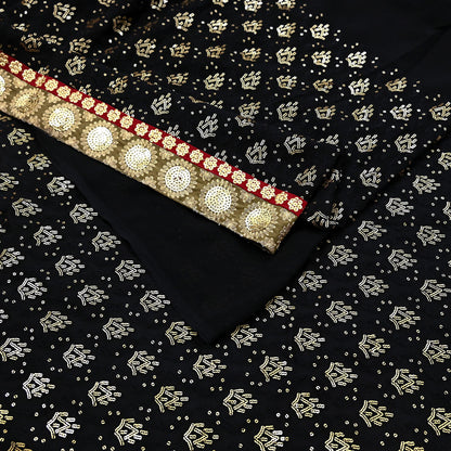 Indian Vintage Heavy Sari Black Pure Georgette Silk Hand Beaded Sarees Craft Fabric 5Yd Soft Ethnic Wedding Sarees