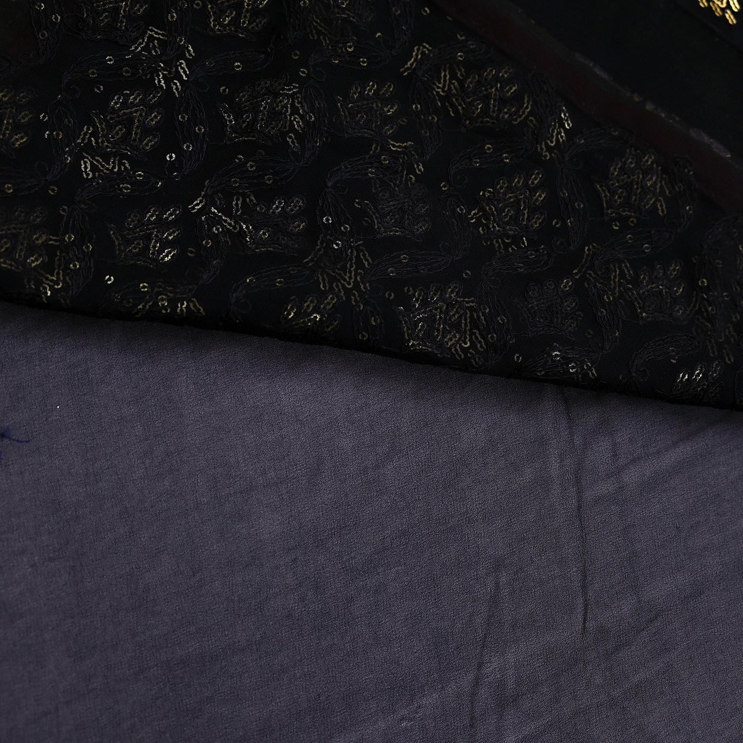 Indian Vintage Heavy Sari Black Pure Georgette Silk Hand Beaded Sarees Craft Fabric 5Yd Soft Ethnic Wedding Sarees