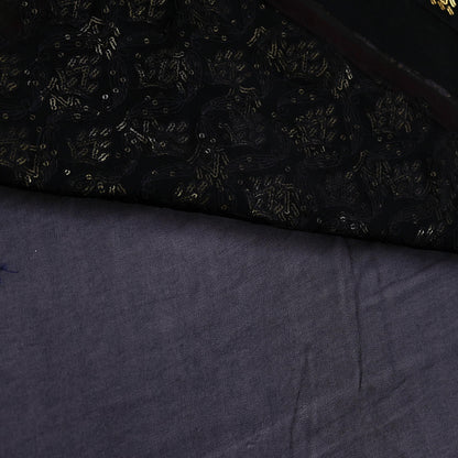 Indian Vintage Heavy Sari Black Pure Georgette Silk Hand Beaded Sarees Craft Fabric 5Yd Soft Ethnic Wedding Sarees