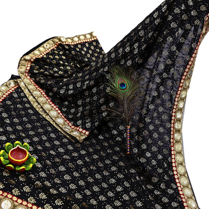 Indian Vintage Heavy Sari Black Pure Georgette Silk Hand Beaded Sarees Craft Fabric 5Yd Soft Ethnic Wedding Sarees