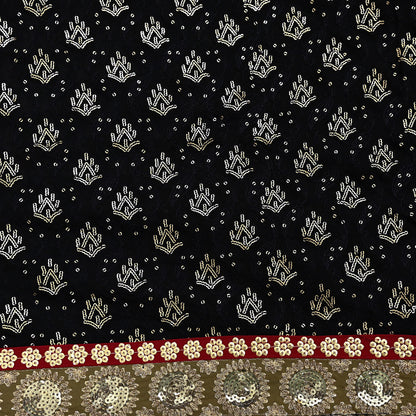 Indian Vintage Heavy Sari Black Pure Georgette Silk Hand Beaded Sarees Craft Fabric 5Yd Soft Ethnic Wedding Sarees