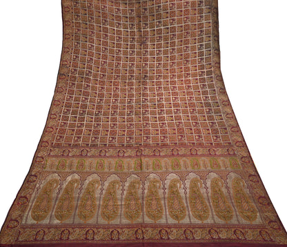 Vintage Maroon Pure Silk Saree Handwoven Indian Banarasi Fabric 5Yd Woven Zari Wedding Sari Soft Ethnic Dressmaking Craft Material