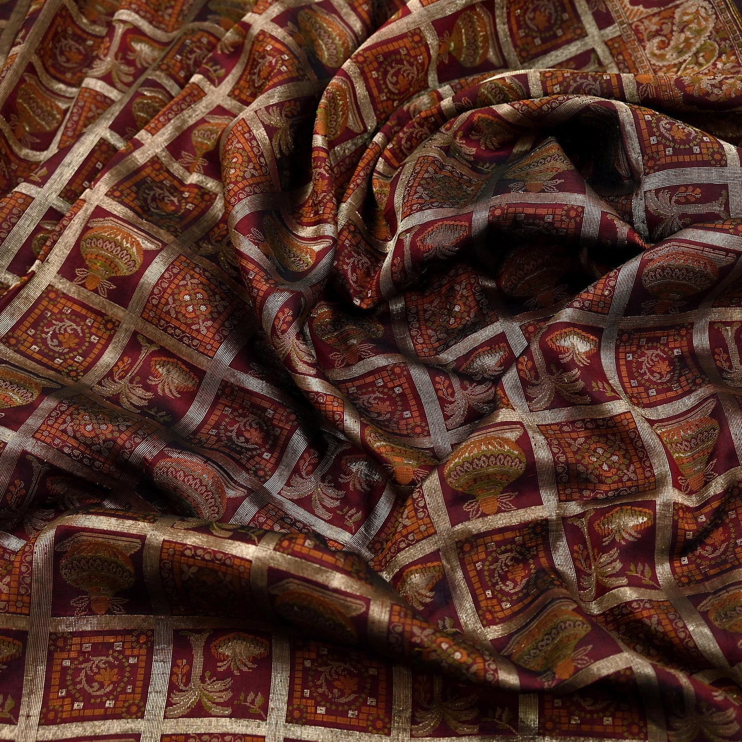 Vintage Maroon Pure Silk Saree Handwoven Indian Banarasi Fabric 5Yd Woven Zari Wedding Sari Soft Ethnic Dressmaking Craft Material