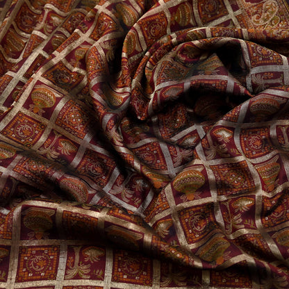 Vintage Maroon Pure Silk Saree Handwoven Indian Banarasi Fabric 5Yd Woven Zari Wedding Sari Soft Ethnic Dressmaking Craft Material