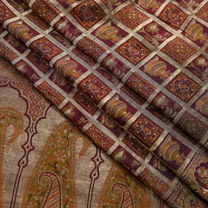 Vintage Maroon Pure Silk Saree Handwoven Indian Banarasi Fabric 5Yd Woven Zari Wedding Sari Soft Ethnic Dressmaking Craft Material
