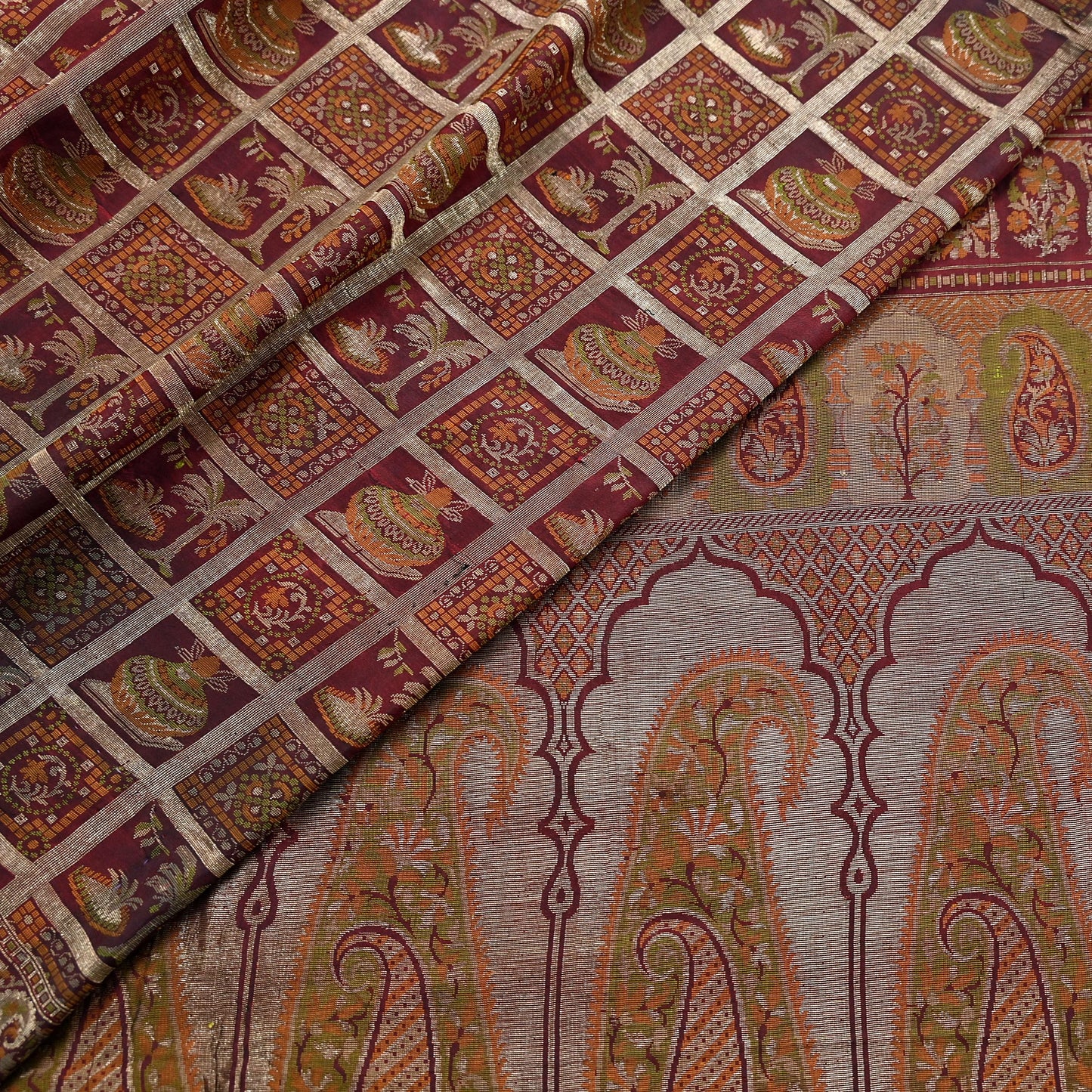 Vintage Maroon Pure Silk Saree Handwoven Indian Banarasi Fabric 5Yd Woven Zari Wedding Sari Soft Ethnic Dressmaking Craft Material