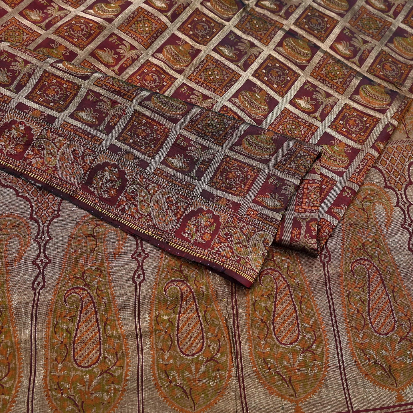 Vintage Maroon Pure Silk Saree Handwoven Indian Banarasi Fabric 5Yd Woven Zari Wedding Sari Soft Ethnic Dressmaking Craft Material