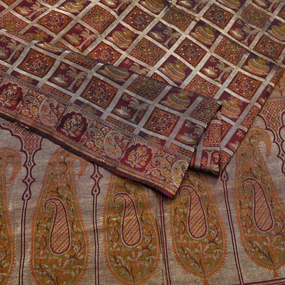 Vintage Maroon Pure Silk Saree Handwoven Indian Banarasi Fabric 5Yd Woven Zari Wedding Sari Soft Ethnic Dressmaking Craft Material