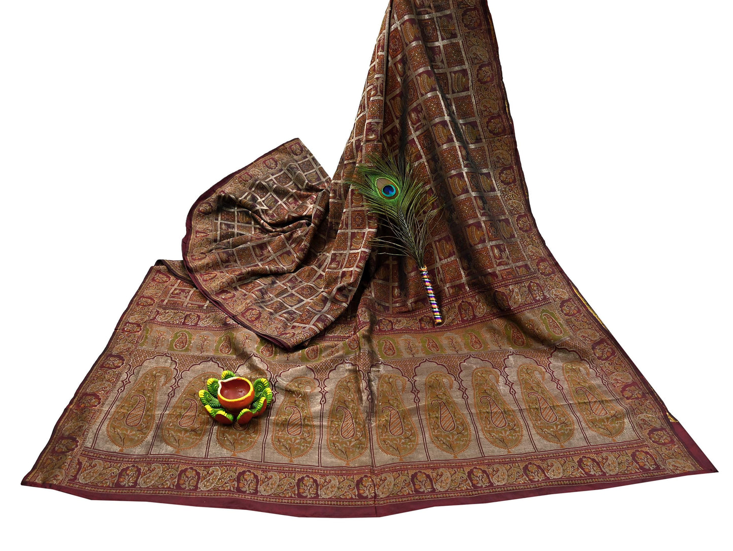 Vintage Maroon Pure Silk Saree Handwoven Indian Banarasi Fabric 5Yd Woven Zari Wedding Sari Soft Ethnic Dressmaking Craft Material