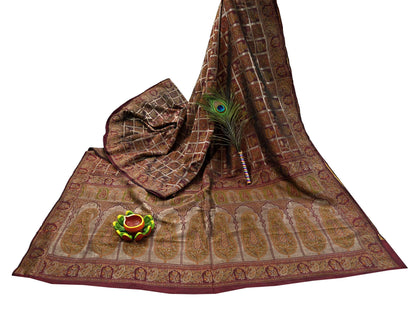 Vintage Maroon Pure Silk Saree Handwoven Indian Banarasi Fabric 5Yd Woven Zari Wedding Sari Soft Ethnic Dressmaking Craft Material