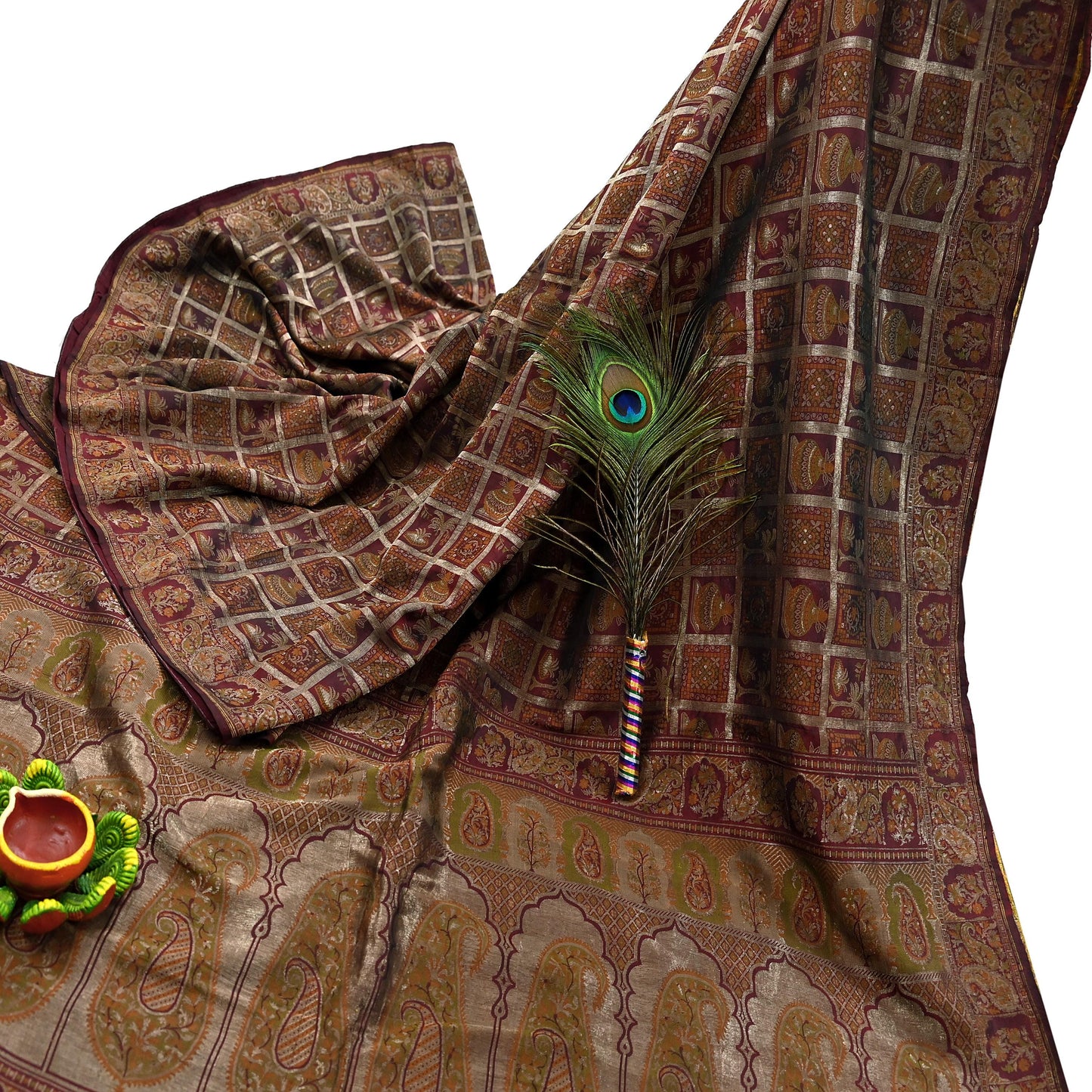 Vintage Maroon Pure Silk Saree Handwoven Indian Banarasi Fabric 5Yd Woven Zari Wedding Sari Soft Ethnic Dressmaking Craft Material