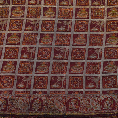 Vintage Maroon Pure Silk Saree Handwoven Indian Banarasi Fabric 5Yd Woven Zari Wedding Sari Soft Ethnic Dressmaking Craft Material