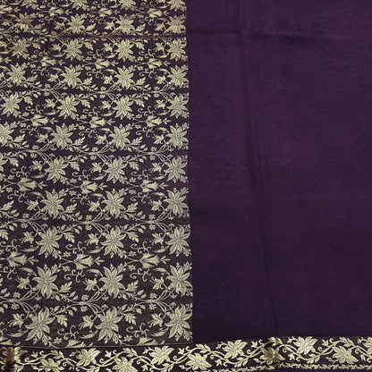 Vintage Purple Pure Silk Saree Handwoven Banarasi Sari 5Yd Zari Woven Indian Fabric Wedding Wear Dressmaking Textile Craft