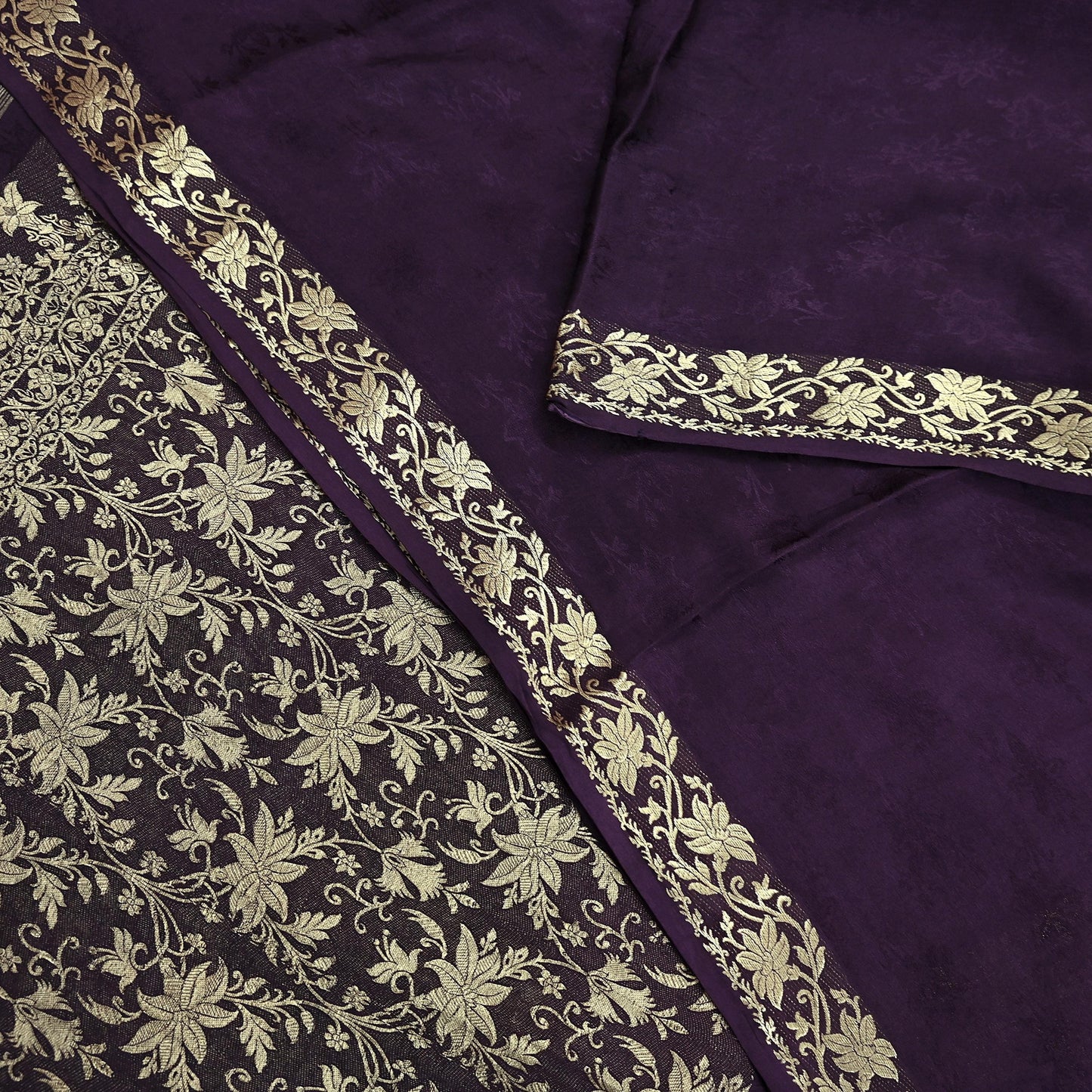Vintage Purple Pure Silk Saree Handwoven Banarasi Sari 5Yd Zari Woven Indian Fabric Wedding Wear Dressmaking Textile Craft