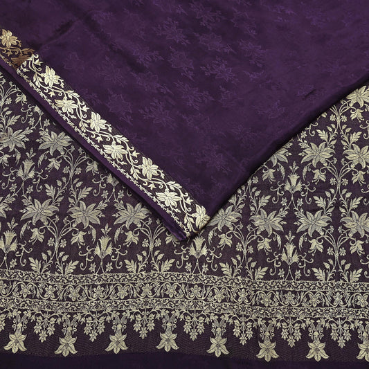 Vintage Purple Pure Silk Saree Handwoven Banarasi Sari 5Yd Zari Woven Indian Fabric Wedding Wear Dressmaking Textile Craft