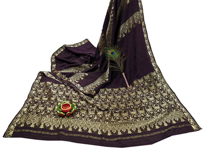 Vintage Purple Pure Silk Saree Handwoven Banarasi Sari 5Yd Zari Woven Indian Fabric Wedding Wear Dressmaking Textile Craft