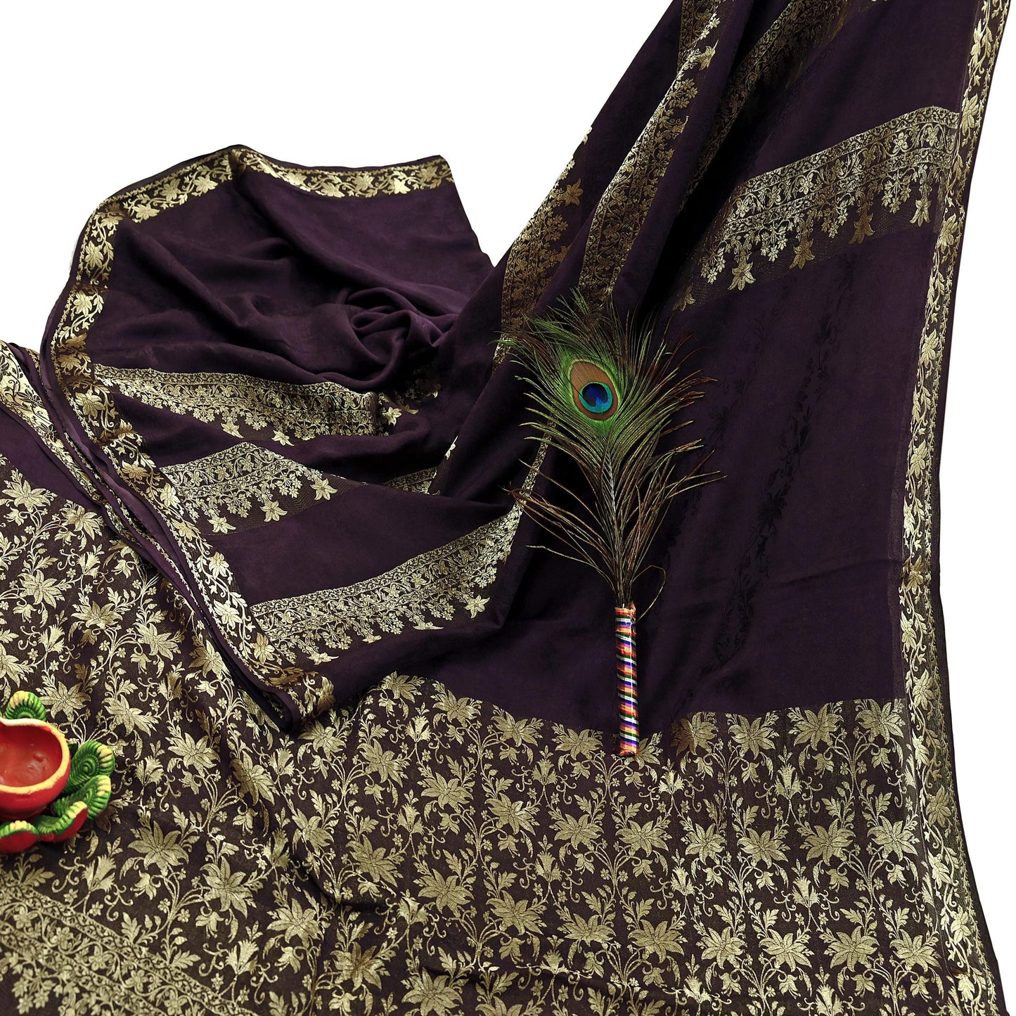 Vintage Purple Pure Silk Saree Handwoven Banarasi Sari 5Yd Zari Woven Indian Fabric Wedding Wear Dressmaking Textile Craft