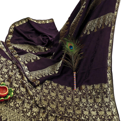 Vintage Purple Pure Silk Saree Handwoven Banarasi Sari 5Yd Zari Woven Indian Fabric Wedding Wear Dressmaking Textile Craft