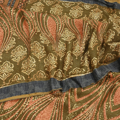 Vintage Green Woolen Printed Saree 5Yd Soft Pure Wool Woven Sari Fabric Warm Craft Material Winter Wrap Boho Indian Textile Christmas Gift