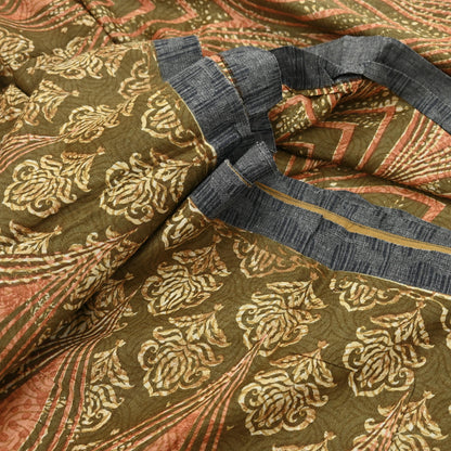 Vintage Green Woolen Printed Saree 5Yd Soft Pure Wool Woven Sari Fabric Warm Craft Material Winter Wrap Boho Indian Textile Christmas Gift