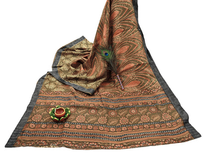 Vintage Green Woolen Printed Saree 5Yd Soft Pure Wool Woven Sari Fabric Warm Craft Material Winter Wrap Boho Indian Textile Christmas Gift