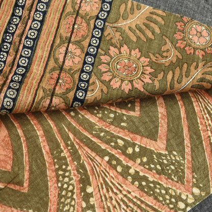Vintage Green Woolen Printed Saree 5Yd Soft Pure Wool Woven Sari Fabric Warm Craft Material Winter Wrap Boho Indian Textile Christmas Gift