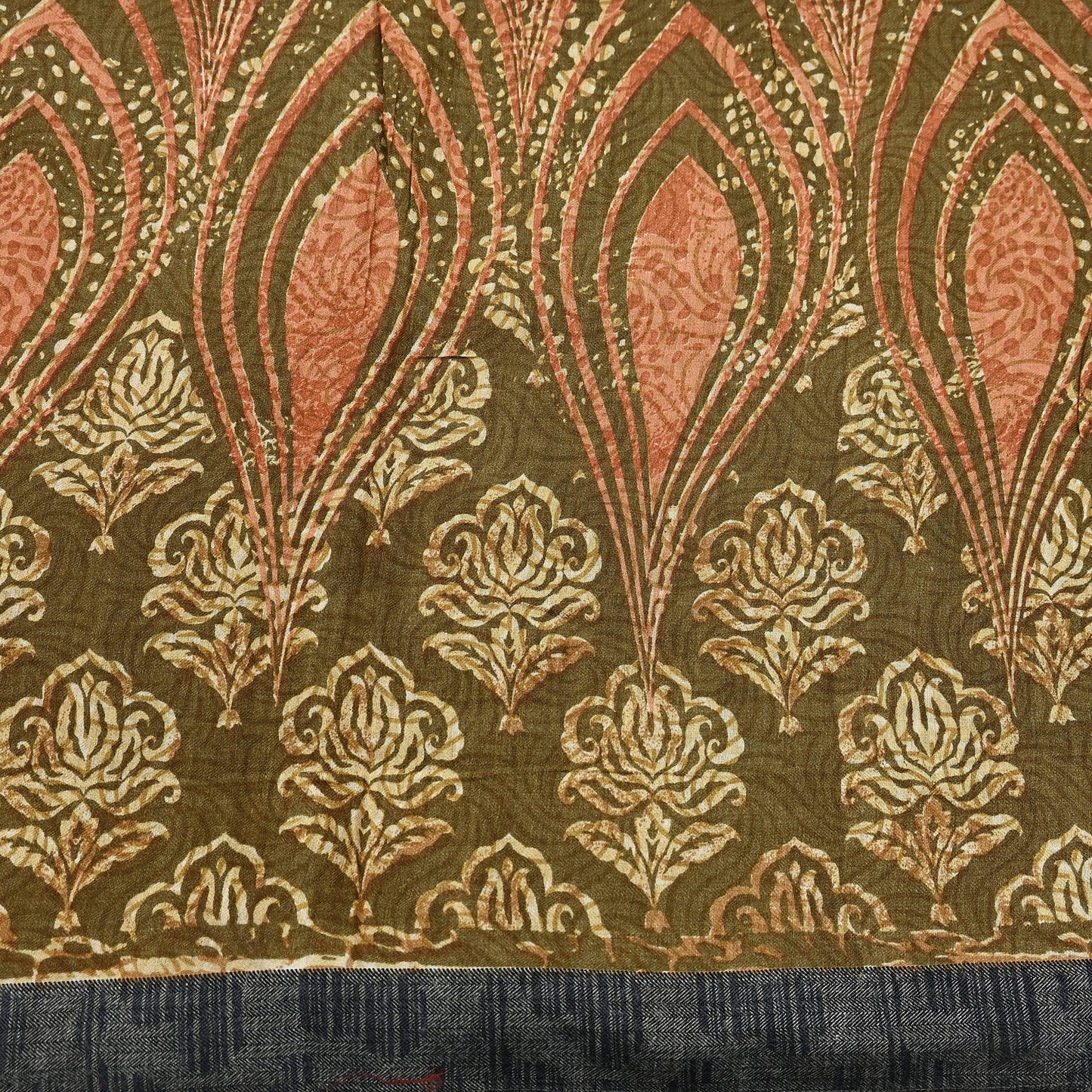 Vintage Green Woolen Printed Saree 5Yd Soft Pure Wool Woven Sari Fabric Warm Craft Material Winter Wrap Boho Indian Textile Christmas Gift